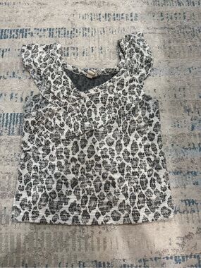 dolan Black & White Leopard Print Ruffle Tank